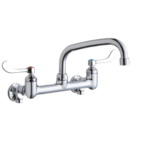 Elkay Foodservice 8" Centerset Wall Mount Faucet with 8" Arc Tube Spout 4" Wristblade Handles 1/2" Offset Inlets+Stop