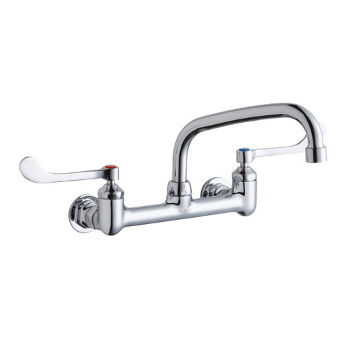 Elkay Foodservice 8" Centerset Wall Mount Faucet with 8" Arc Tube Spout 6" Wristblade Handles 1/2" Offset Inlets