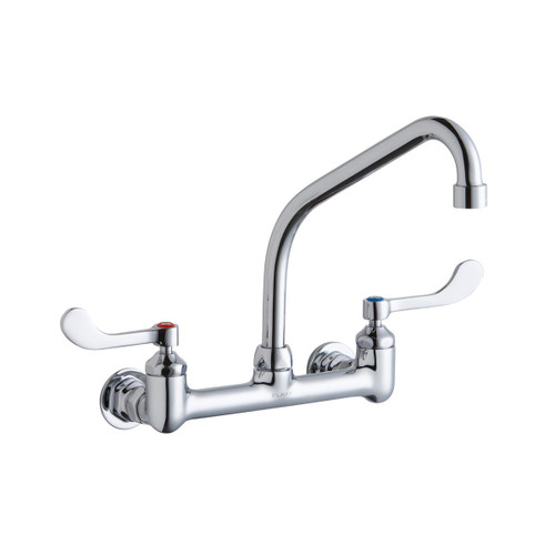 Elkay Foodservice 8" Centerset Wall Mount Faucet with 8" High Arc Spout 4" Wristblade Handles 1/2" Offset Inlets