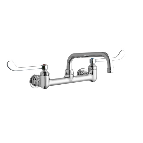 Elkay Foodservice 8" Centerset Wall Mount Faucet with 8" Tube Spout 6" Wristblade Handles 1/2" Offset Inlet Chrome