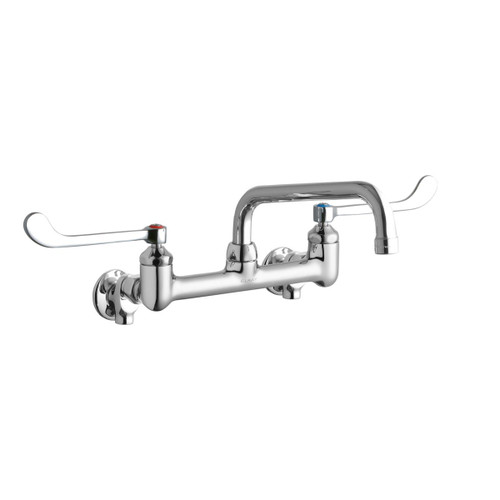 Elkay Foodservice 8" Centerset Wall Mount Faucet with 8" Tube Spout 6" Wristblade Handles 1/2" Offset Inlets+Stop