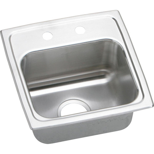 Elkay Lustertone Classic Stainless Steel 15" x 15" x 7-1/8" 2-Hole Single Bowl Drop-in Bar Sink with Quick-clip and 3-1/2" Drain