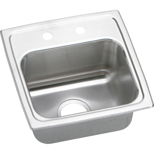Elkay Lustertone Classic Stainless Steel 15" x 15" x 7-1/8", MR2-Hole Single Bowl Drop-in Bar Sink with Quick-clip and 3-1/2" Drain