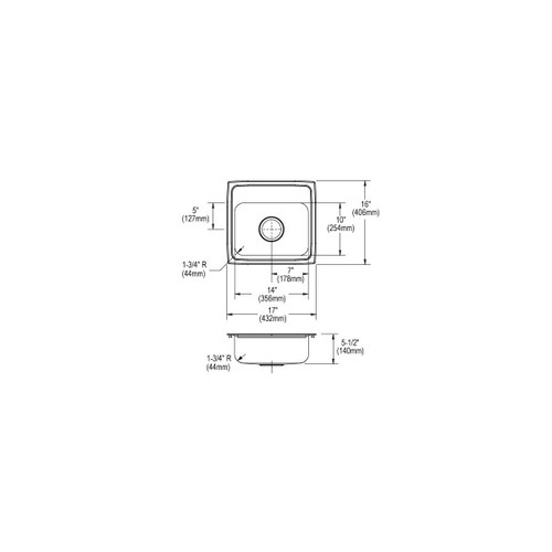 Elkay Lustertone Classic Stainless Steel 17" x 16" x 5-1/2" MR2-Hole Single Bowl Drop-in ADA Sink with Quick-clip