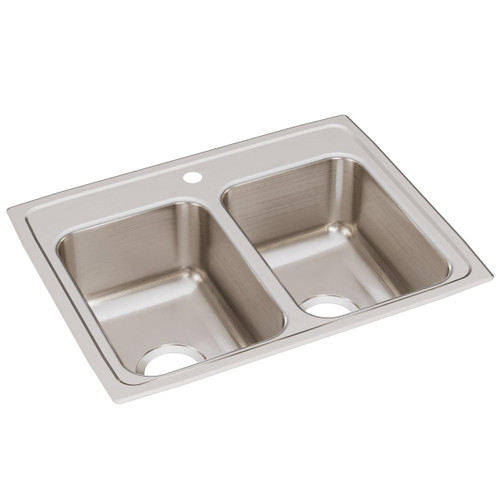 Elkay Lustertone Classic Stainless Steel 25" x 19-1/2" x 7-5/8", 1-Hole Equal Double Bowl Drop-in Sink with Quick-clip