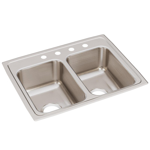 Elkay Lustertone Classic Stainless Steel 25" x 19-1/2" x 7-5/8", 4-Hole Equal Double Bowl Drop-in Sink with Quick-clip
