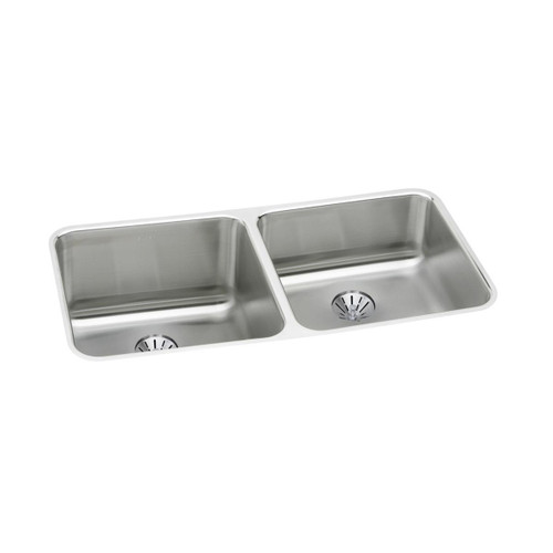 Elkay Lustertone Classic Stainless Steel 30-3/4" x 18-1/2" x 10" Equal Double Bowl Undermount Sink with Right Perfect Drain Elkay Lustertone Classic Stainless Steel 30-3/4" x 18-1/2" x 10" Equal Double Bowl Undermount Sink with Right Perfect Drain