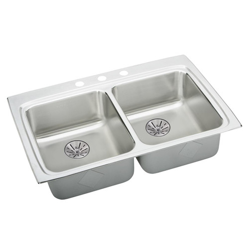 Elkay Lustertone Classic Stainless Steel 33" x 22" x 6-1/2" 1-Hole Equal Double Bowl Drop-in ADA Sink with Perfect Drain and Quick-clip