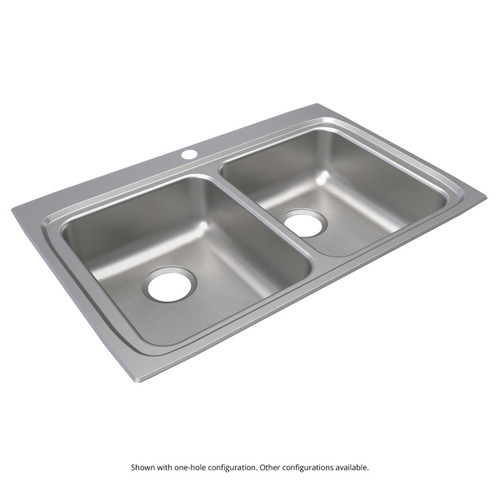 Elkay Lustertone Classic Stainless Steel 33" x 22" x 6-1/2" 4-Hole Equal Double Bowl Drop-in ADA Sink with Quick-clip