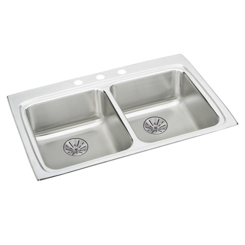 Elkay Lustertone Classic Stainless Steel 33" x 22" x 6-1/2", 0-Hole Equal Double Bowl Drop-in ADA Sink with Perfect Drain