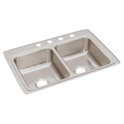 Elkay Lustertone Classic Stainless Steel 33" x 22" x 8-1/8" 4-Hole Equal Double Bowl Drop-in Sink with Quick-clip