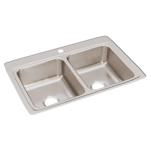 Elkay Lustertone Classic Stainless Steel 33" x 22" x 8-1/8", 1-Hole Equal Double Bowl Drop-in Sink with Quick-clip