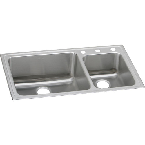 Elkay Lustertone Classic Stainless Steel 37" x 22" x 10", 3-Hole 60/40 Double Bowl Drop-in Sink