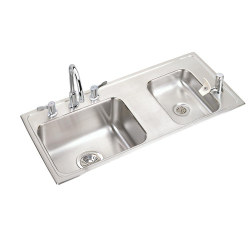 Elkay Lustertone Classic Stainless Steel 37-1/4" x 17" x 4", Double Bowl Drop-in Classroom ADA Sink Kit