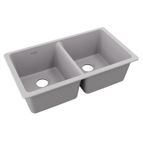 Elkay Quartz Classic 33" x 18-1/2" x 9-1/2" Equal Double Bowl Undermount Sink Greystone