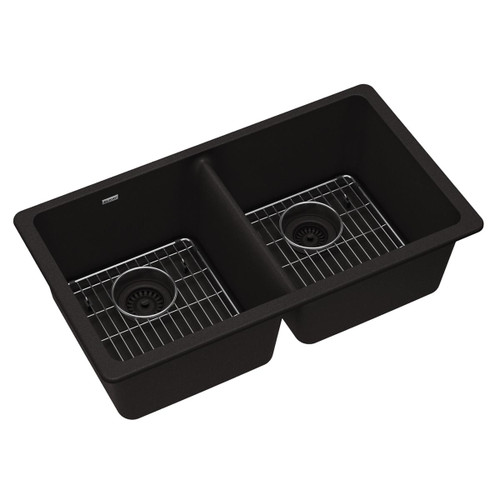 Elkay Quartz Classic 33" x 18-1/2" x 9-1/2", Equal Double Bowl Undermount Sink Kit, Black