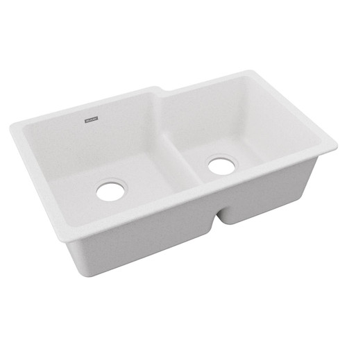 Elkay Quartz Classic 33" x 20-1/2" x 9-1/2", Offset 60/40 Double Bowl Undermount Sink with Aqua Divide, White