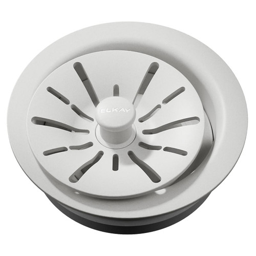 Elkay Quartz Perfect Drain 3-1/2" Polymer Disposer Flange with Removable Basket Strainer and Rubber Stopper White