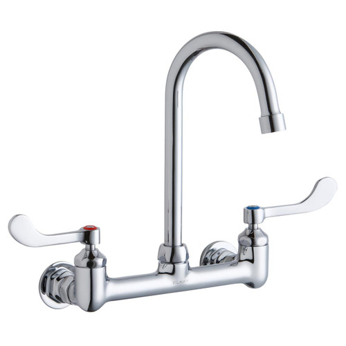 Elkay Scrub/Handwash 8" Centerset Wall Mount Faucet w/5" Gooseneck Spout 4" Wristblade Handles 1/2" Offset Inlet