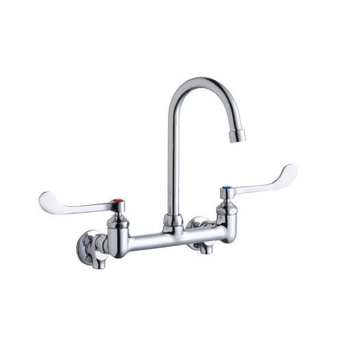 Elkay Scrub/Handwash 8" Centerset Wall Mount Faucet w/5" Gooseneck Spout 6" Wristblade Handle 1/2" Offset Inlets+Stop