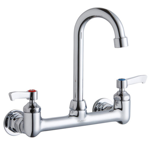 Elkay Scrub/Handwash 8" Centerset Wall Mount Faucet with 4" Gooseneck Spout 2" Lever Handles 1/2" Offset Inlets
