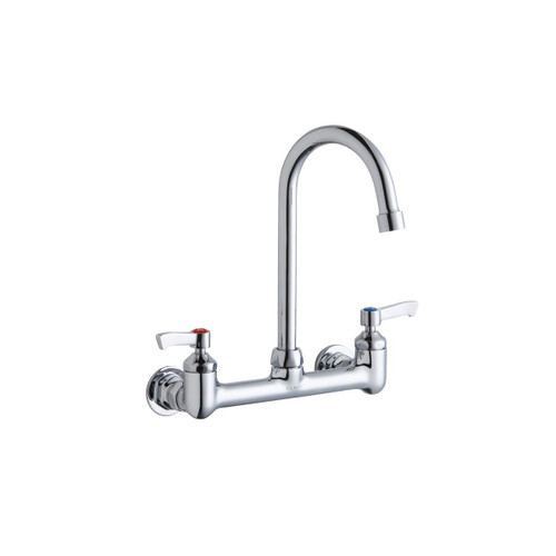 Elkay Scrub/Handwash 8" Centerset Wall Mount Faucet with 5" Gooseneck Spout 2" Lever Handles 1/2" Offset Inlets