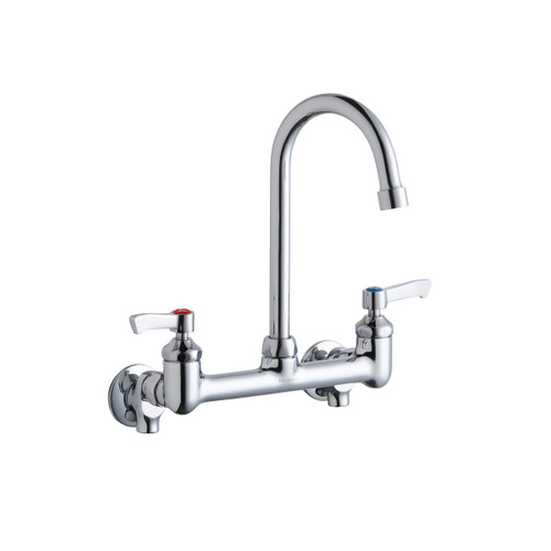 Elkay Scrub/Handwash 8" Centerset Wall Mount Faucet with 5" Gooseneck Spout 2" Lever Handles 1/2" Offset Inlets+Stop