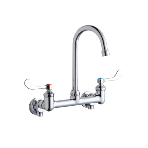 Elkay Scrub/Handwash 8" Centerset Wall Mount Faucet with 5" Gooseneck Spout 4in Wristblade Handle 1/2" Offset Inlets+Stop