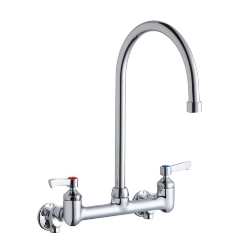 Elkay Scrub/Handwash 8" Centerset Wall Mount Faucet with 8" Gooseneck Spout 2" Lever Handles 1/2" Offset Inlets+Stop