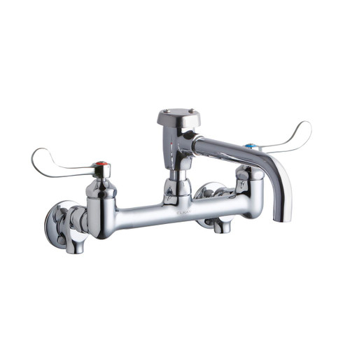 Elkay Service/Utility 8" Centerset Wall Mount Faucet w/7" Vented Spt 4" Wristblade Handles 1/2" Offset Inlets+Stop