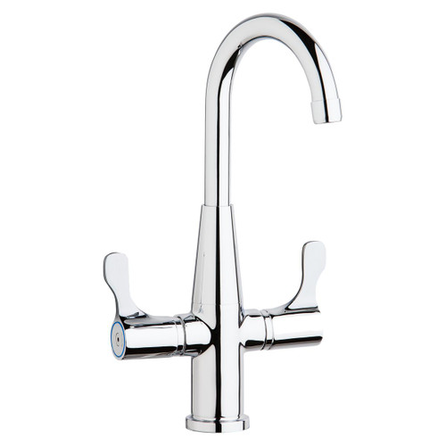 Elkay Single Hole Deck Mount Faucet with Gooseneck Spout Twin Lever Handles Chrome