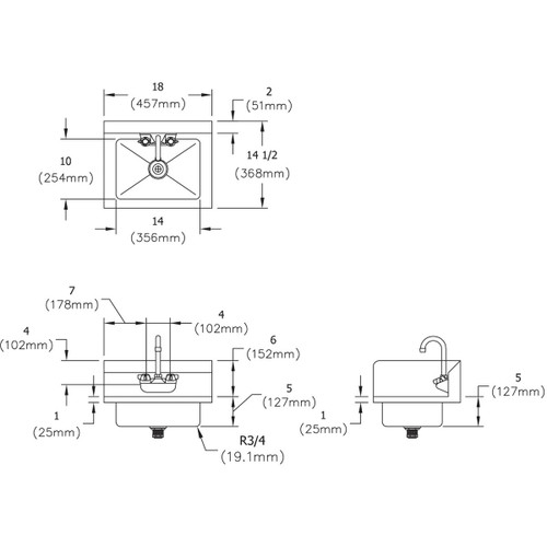 Elkay Stainless Steel 18" x 14-1/2" x 11" 18 Gauge Hand Sink with Dual Side Splashes and Faucet