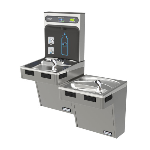 Elkay Halsey Taylor HydroBoost Bottle Filling Station & Bi-Level ADA Cooler Non-Filtered Refrigerated Platinum Vinyl