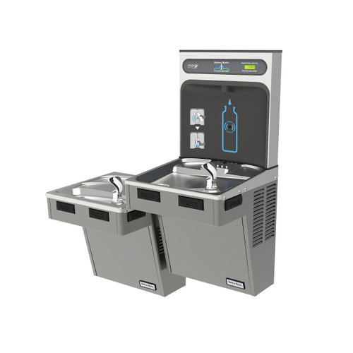 Elkay Halsey Taylor HydroBoost Bottle Filling Station & Bi-Level Reverse ADA Cooler Non-Filtered Refrigerated Platinum Vinyl