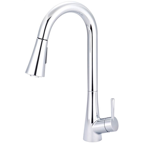 OLYMPIA KITCHEN-1 OR 3 HOLE SINGLE LVR HDL GOOSENECK SPT W/PULL-DOWN SPRAY HEAD 3/8'' FLEX-CP