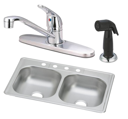 BUNDLE: Elkay 33" Dayton Stainless Steel Drop in Sink with Olympia Elite Series Single Handle Faucet with Side Spray in Chrome