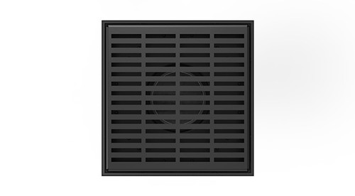 Infinity Drain LND5-2H BK 5" x 5" LND 5 Slotted Pattern Complete Kit in Matte Black with Cast Iron Drain Body for Hot Mop