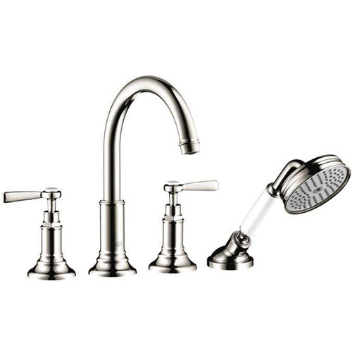 AXOR 16555831 Montreux 4-Hole Roman Tub Set Trim with Lever Handles and 1.8 GPM Handshower in Polished Nickel