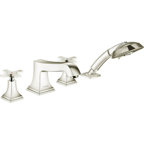 Hansgrohe 31449831 Metropol Classic 4-Hole Roman Tub Set Trim with Cross Handles and 1.8 GPM Handshower in Polished Nickel