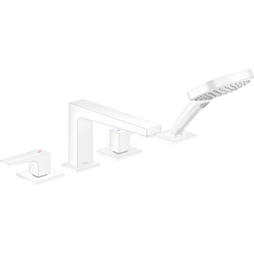 Hansgrohe 32557701 Metropol 4-Hole Roman Tub Set Trim with Lever Handles and 1.75 GPM Handshower in Matte White