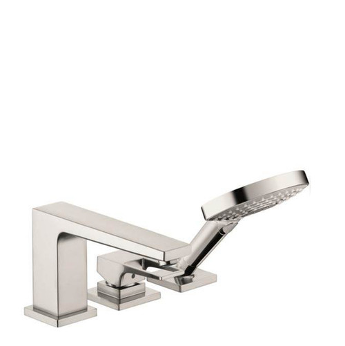 Hansgrohe 74554821 Metropol 3-Hole Roman Tub Set Trim with Loop Handle and 1.75 GPM Handshower in Brushed Nickel