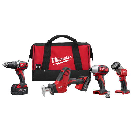 Milwaukee 2695-24 M18 18V Cordless Power Tool Combo Kit with Hammer Drill, Impact Driver, Reciprocating Saw, and Work Light (2 Batteries, Charger, and Tool Case Included)