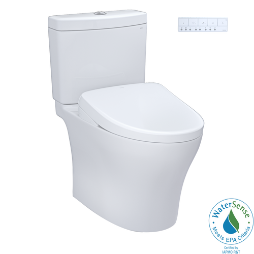 TOTO MW4464736CEMFGN#01 WASHLET+ Aquia IV Two-Piece Elongated Dual Flush 1.28 and 0.9 GPF Toilet with S7A Contemporary Bidet Seat in Cotton White