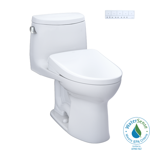 TOTO MW6044736CEFGA#01 WASHLET+ UltraMax II One-Piece Elongated 1.28 GPF Toilet with Auto Flush WASHLET+ S7A Contemporary Bidet Seat in Cotton White