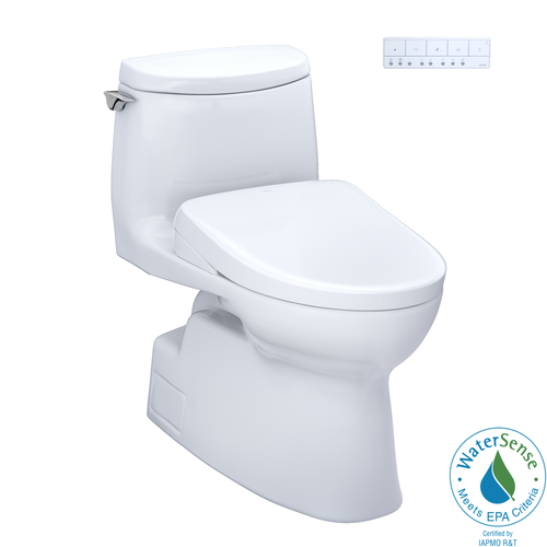 TOTO MW6144736CUFGA#01 WASHLET+ Carlyle II 1G One-Piece Elongated 1.0 GPF Toilet with Auto Flush WASHLET+ S7A Contemporary Bidet Seat in Cotton White