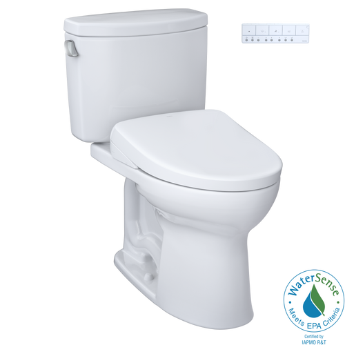 TOTO MW4544736CEFG#01 WASHLET+ Drake II Two-Piece Elongated 1.28 GPF Toilet and WASHLET+ S7A Contemporary Bidet Seat in Cotton White