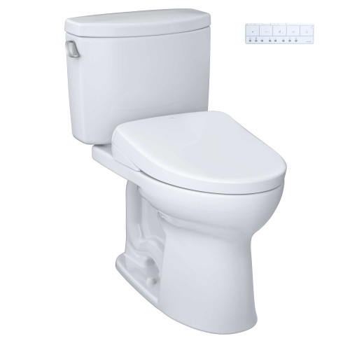 TOTO MW4544736CEFGA#01 WASHLET+ Drake II Two-Piece Elongated 1.28 GPF Toilet with Auto Flush WASHLET+ S7A Contemporary Bidet Seat in Cotton White