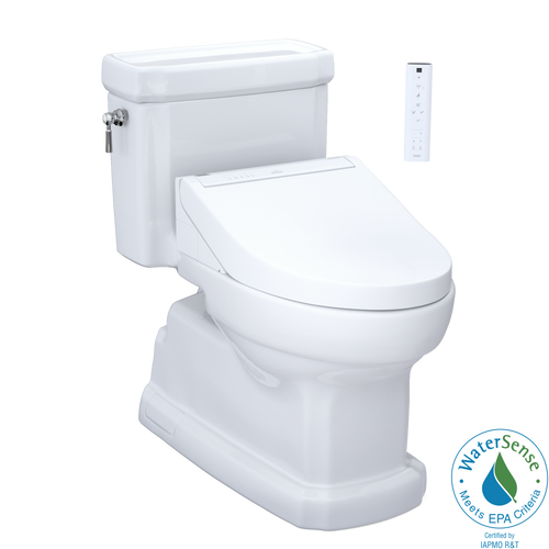 TOTO MW9743084CEFG#01 WASHLET+ Eco Guinevere Elongated 1.28 GPF Universal Height Toilet with C5 Bidet Seat in Cotton White