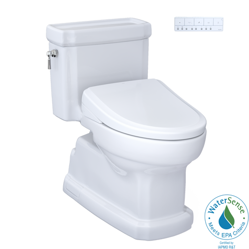 TOTO MW9744724CEFGA#01 WASHLET+ Eco Guinevere Elongated 1.28 GPF Universal Height Toilet and S7 Classic Bidet Seat with Auto Flush in Cotton White