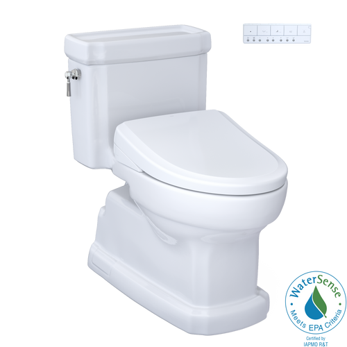 TOTO MW9744734CEFG#01 WASHLET+ Eco Guinevere Elongated 1.28 GPF Universal Height Toilet and S7A Classic Bidet Seat with Auto Open/Close in Cotton White